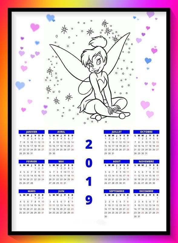 Calendrier à imprimer et colorier Fée Clochette